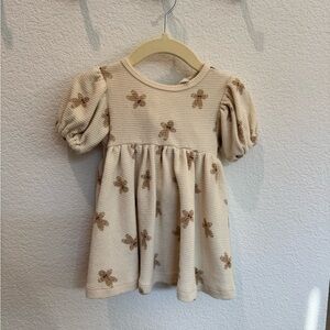 Rylee + Cru Cream and Brown Gingerbread Patterned Kids Dress
